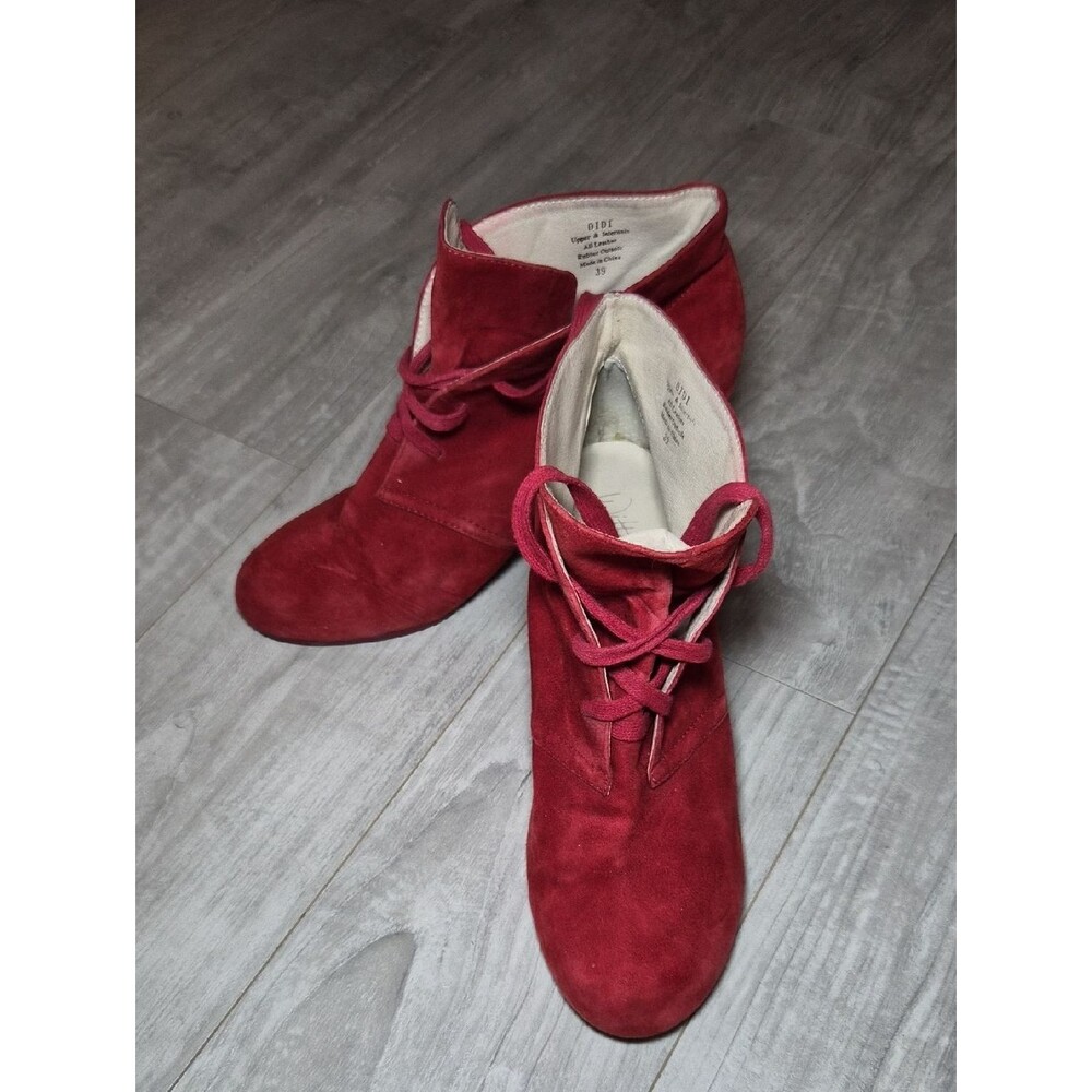 Didi Leather Red Suede Booties 39 Lace-Up Women's Ankle Boots